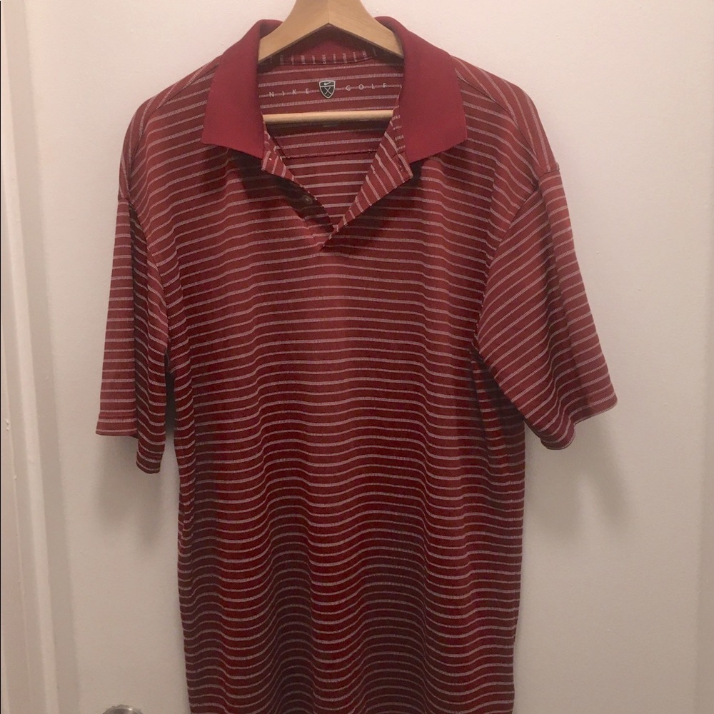 Nike athletic style red striped collared shirt size XL